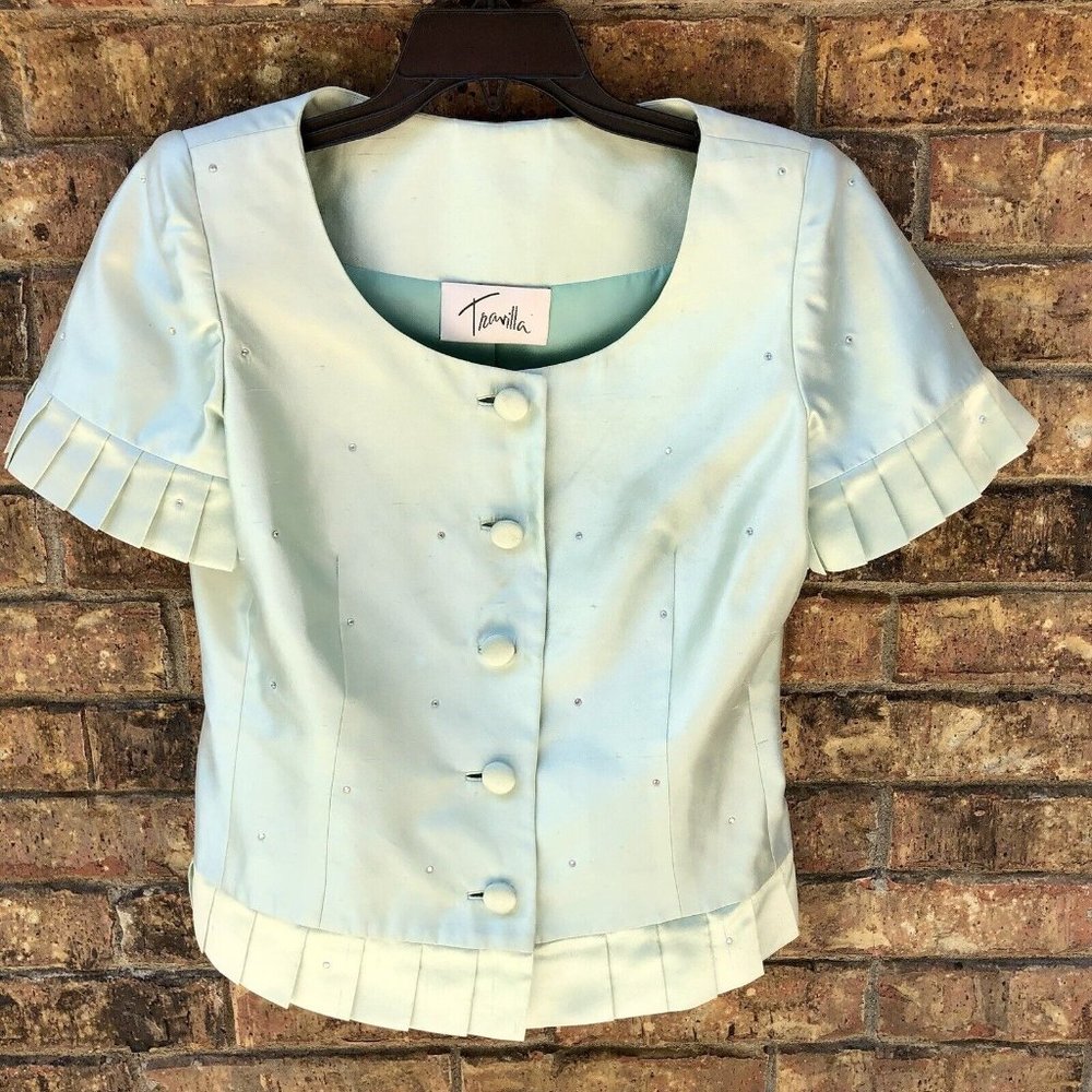Vintage Travilla Skirt Suit Womens 10 Used Green Special Occasion - Picture 4 of 16